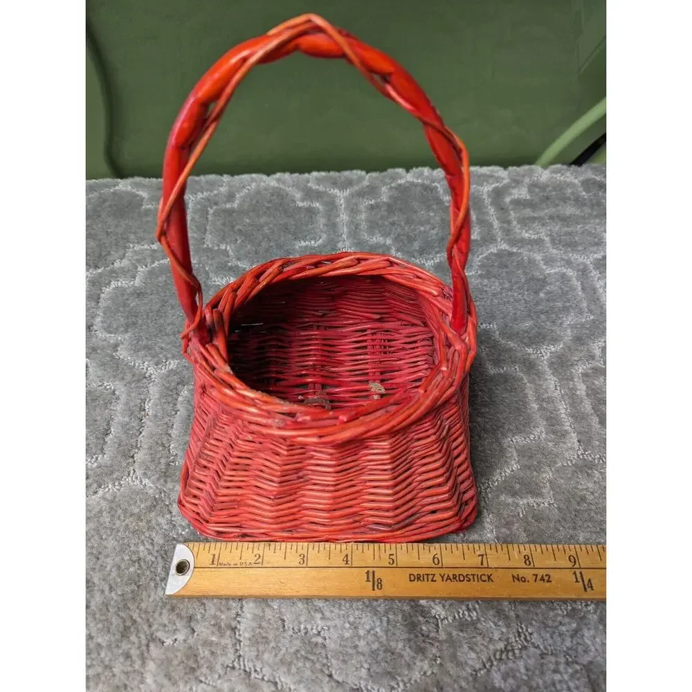 CHRISTMAS Red Woven Wicker BASKET 9.5